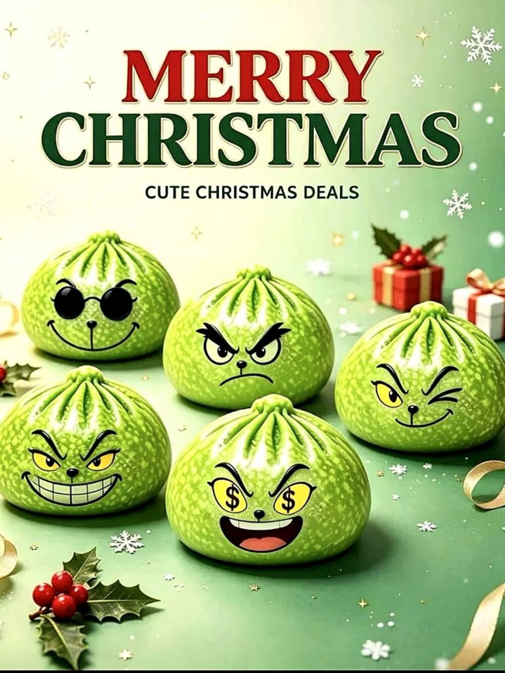 Christmas Green Mystery Bun Squishy Pectin Filled Blind Box Squeeze Toy